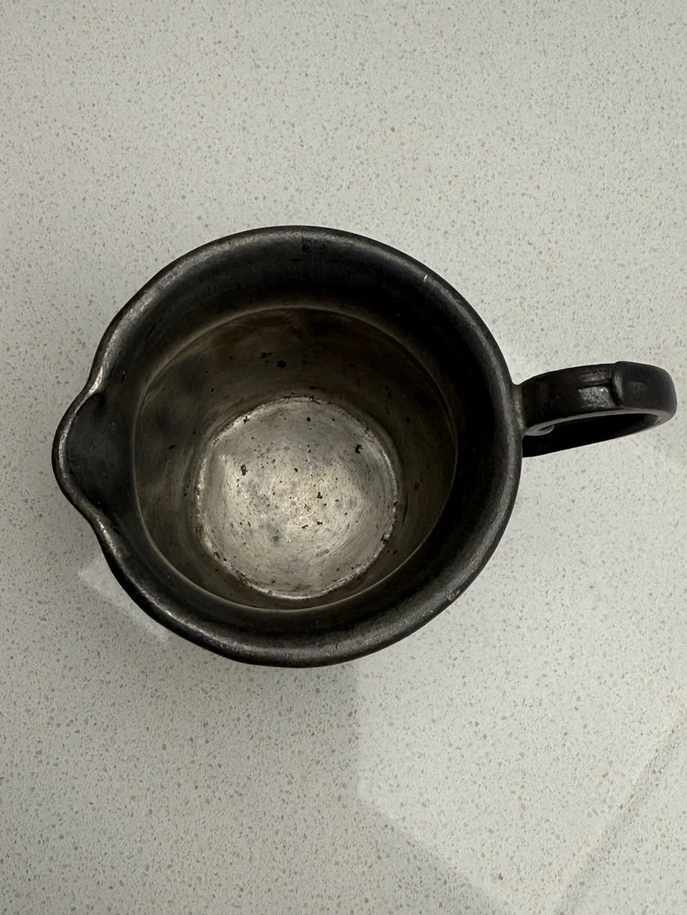 Vintage Pewter Creamer Pitcher Colonial Style Scroll Handle